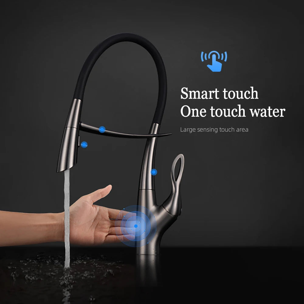 Pull Out Sensor Kitchen Faucet Single Handle Digital Display Intelligent Control