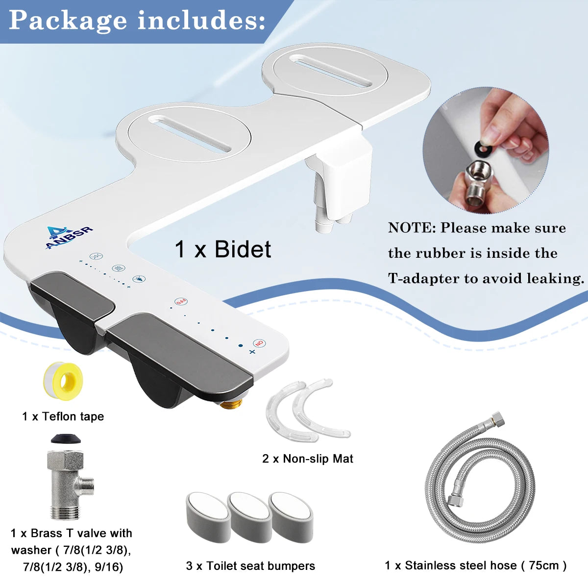 Ultra-Slim 3-in1 Bidet, Self-Cleaning, Posterior&Feminine Wash-(Retractable Dual Nozzles), Non-Electric Bidet Attachment
