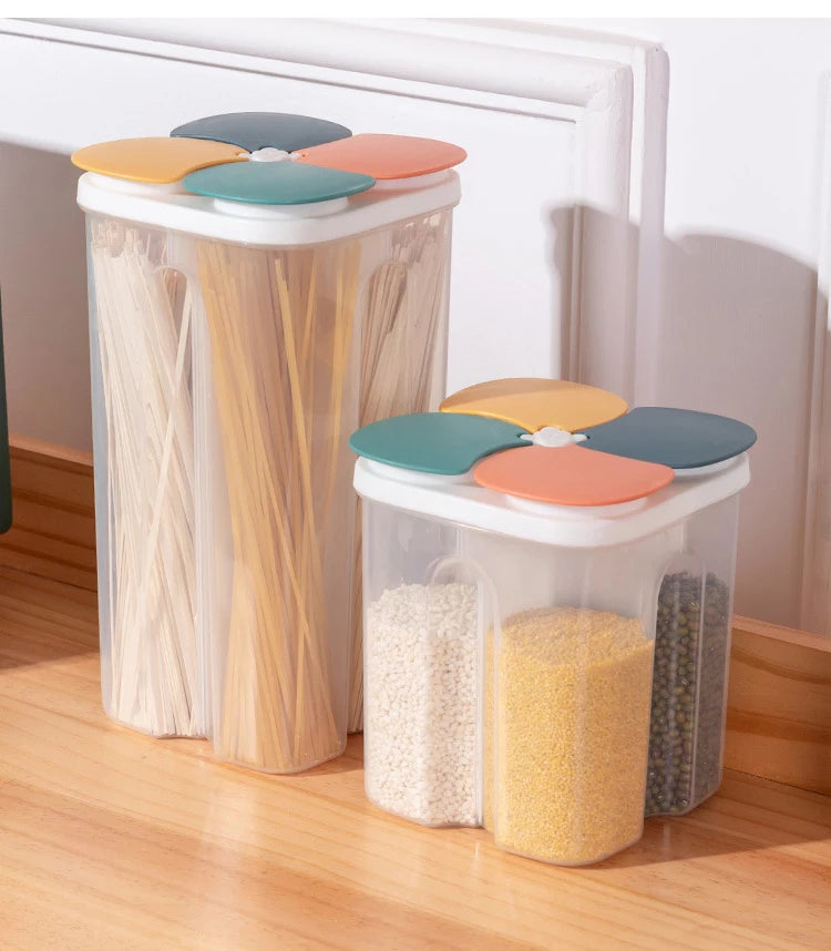 Kitchen Cereals Storage Box Plastic 4 grids ,Food Container Moisture-proof