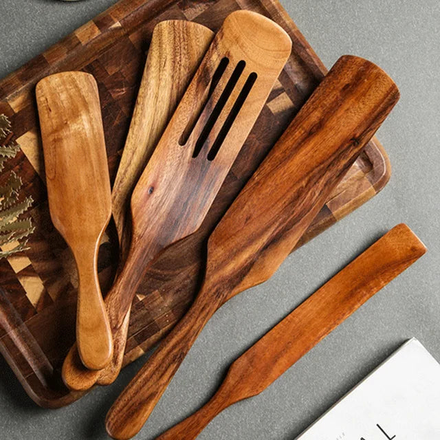 1-10 PC Wooden Cooking Spoons , Non-Stick Wooden Cooking Utensils
