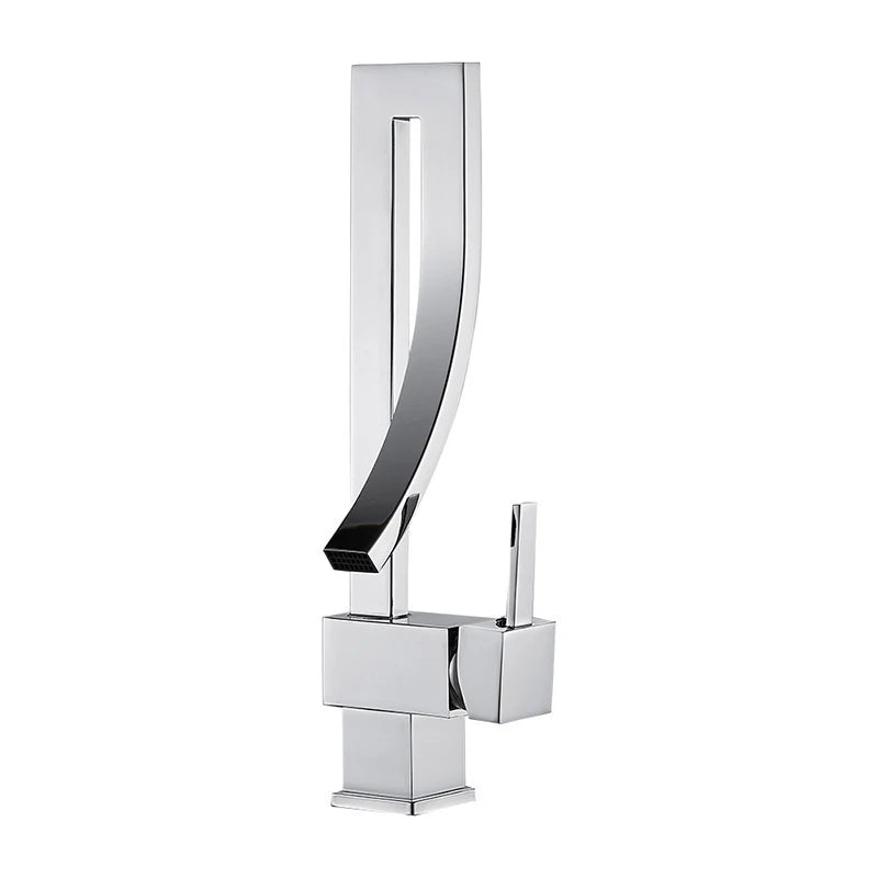 Bathroom Basin Faucet Brass Deck Mounted Waterfall Mixer Taps Single Handle Hot Cold Water Mixer Tap