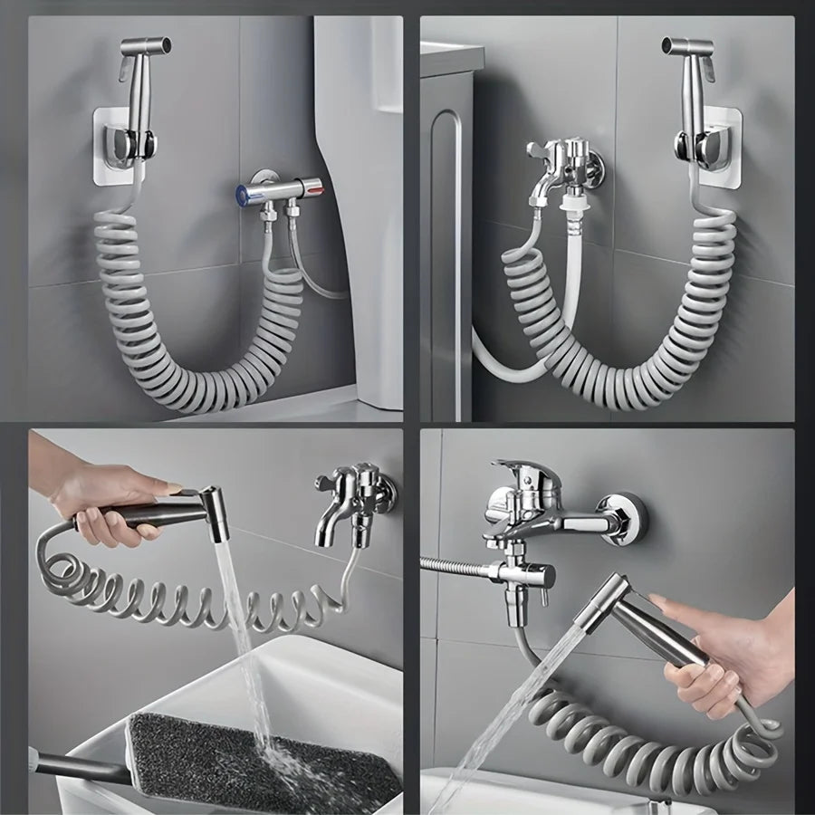 Pack of 3 Handheld Bidet Sprayer Stainless Steel with Hook and Shower Hose