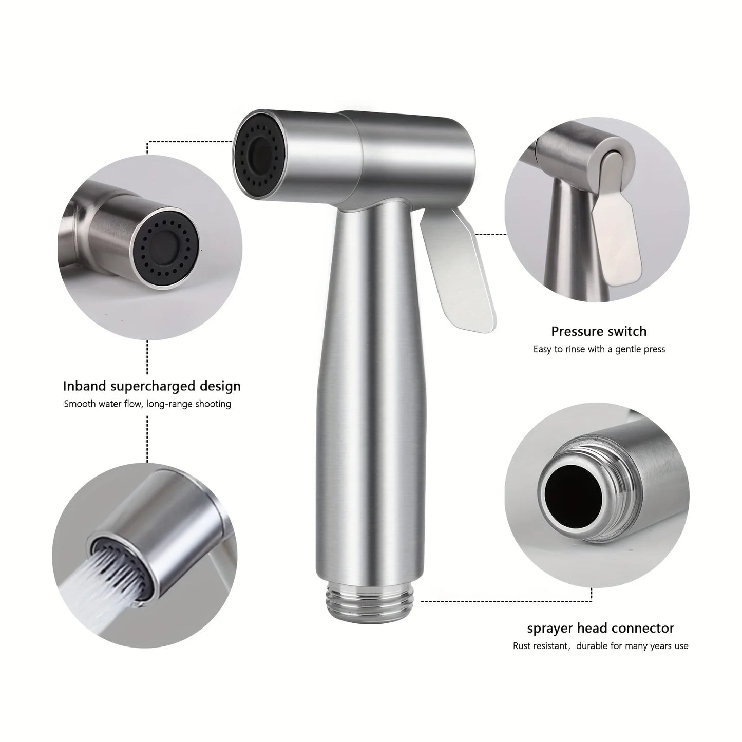 Pack of 3 Handheld Bidet Sprayer Stainless Steel with Hook and Shower Hose