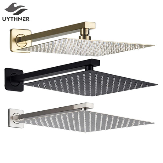 Rainfall Shower Head 8"/10"/12" Square Bathroom Ultrathin . Wall Mounted