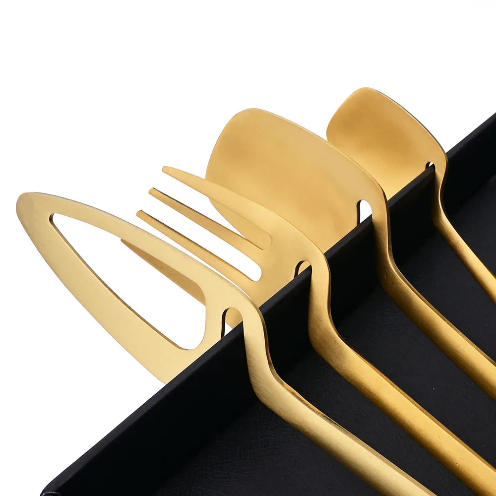 32pcs Black Matte Cutlery Set 304 Stainless Steel Dinnerware Set Knife Fork Spoon Dinner Set