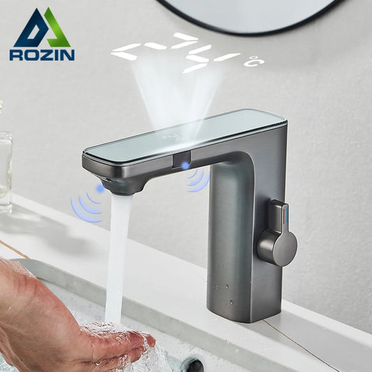 Touchless Sensor Basin Faucet Smart Digital Display  Faucets  Hot Cold Water Mixer