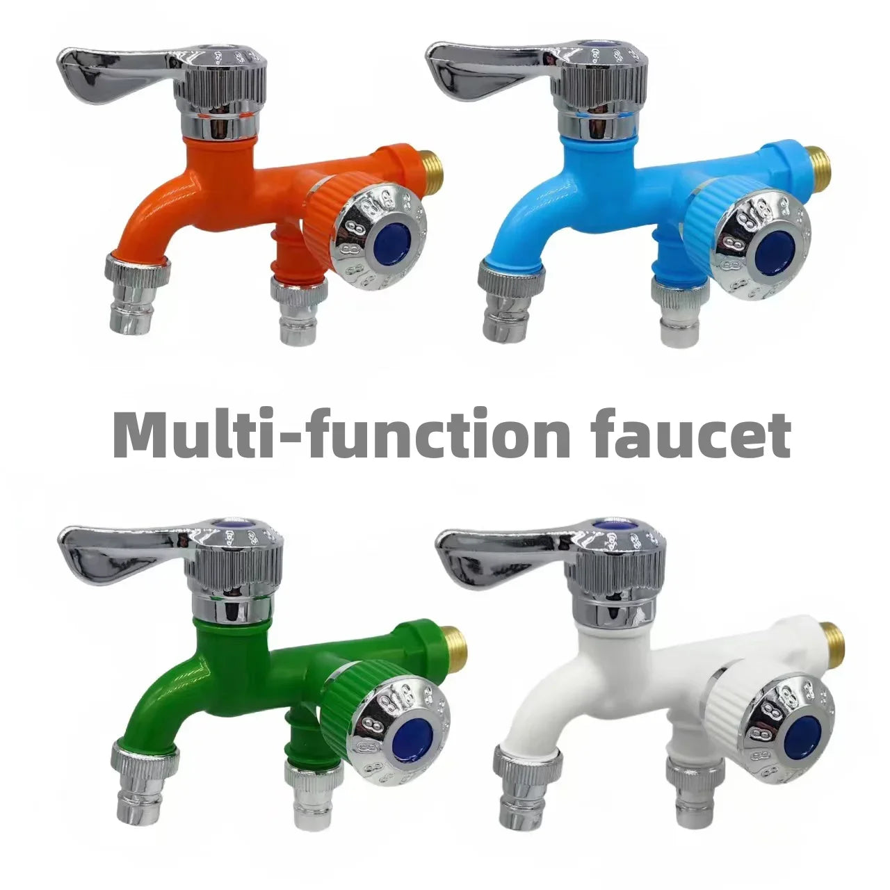 Faucet Double Outlet Dual Control Water Tap Plastic Connector 1/2" Universal Interface