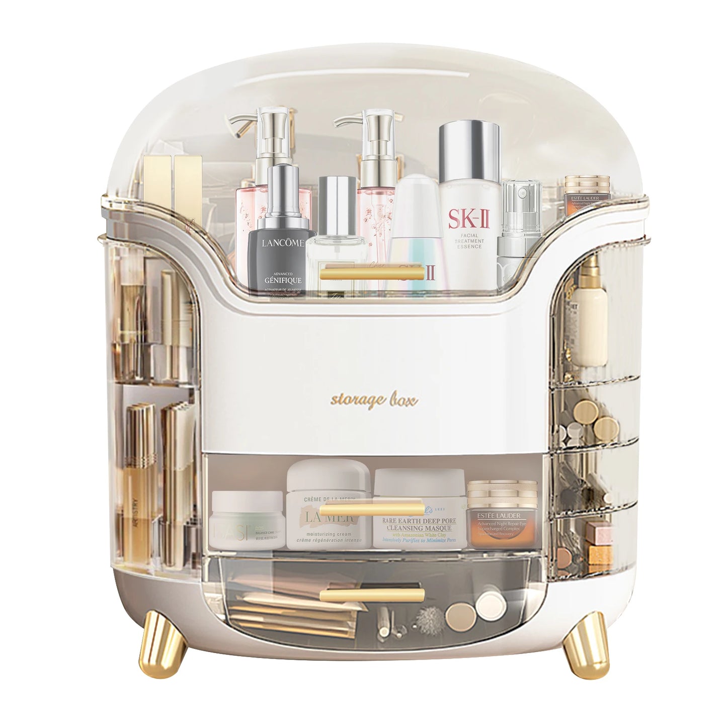 Makeup Organizer and Storage, Cosmetics Organizer Box for Countertop with Lid & Drawers, Cosmetics Skincare Organizers Box with