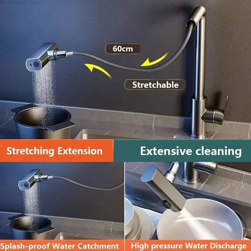 Pull Out Kitchen Faucet, Flexible Hot and Cold Water Kitchen Sink Mixer , Deck Mounted with Stream Shower Mode