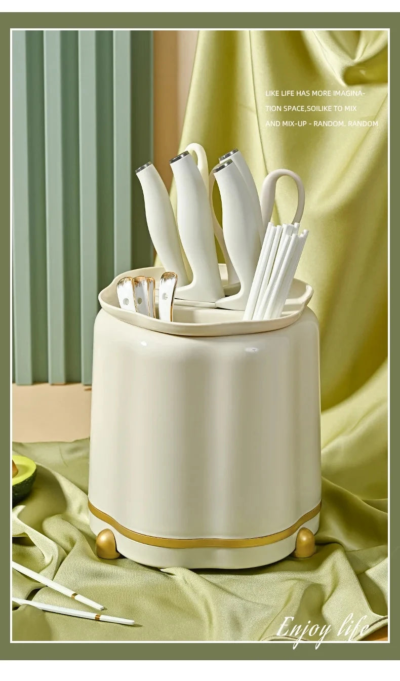 Kitchen Rotary Storage Knife Holder Cream Wind Multifunctional Storage Tool Holder Issued for Home Storage