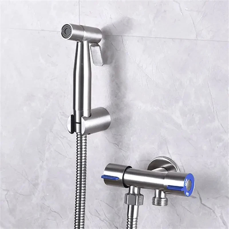 Bidet Sprayer Set 304 Stainless Steel Two Way Faucet With 1.5M Flexible Hose