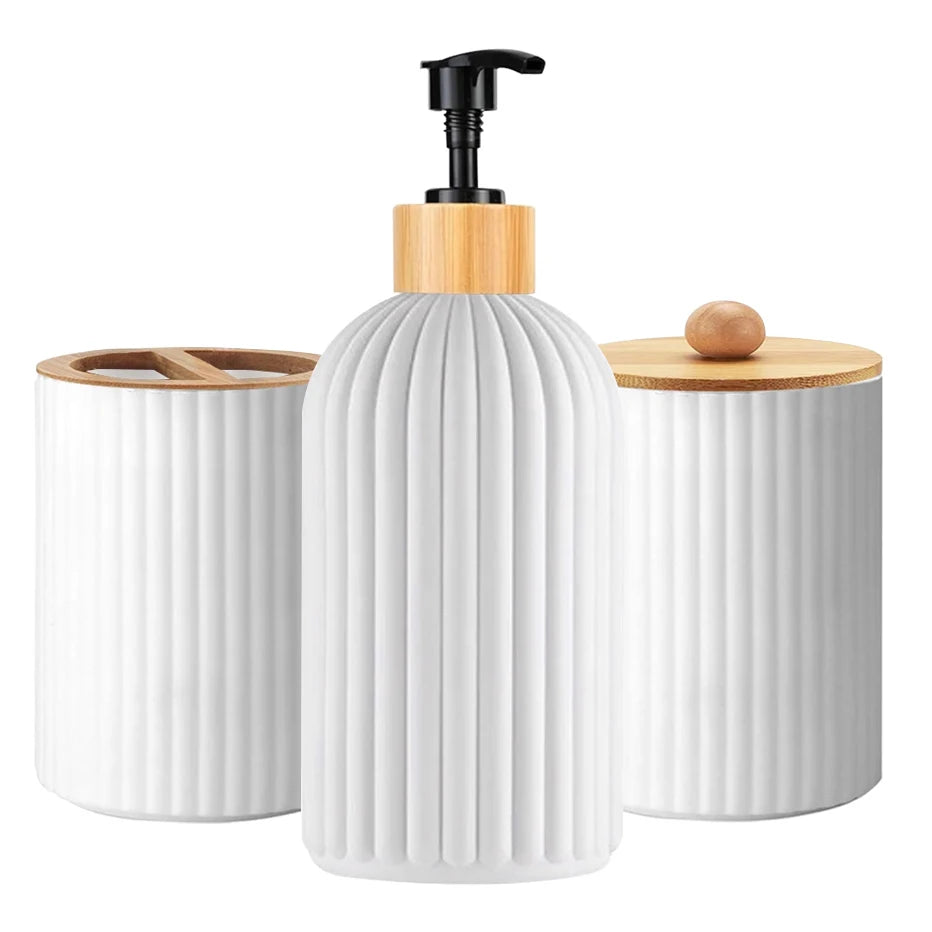 Bathroom Countertop Container Hand Soap Dispenser Cotton Ball Storage Box Toothbrush Holder