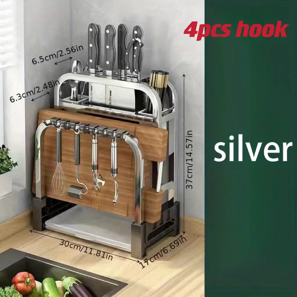Stainless Steel Knife Holder Kitchen Rack Home Countertop Cutting Board Rack