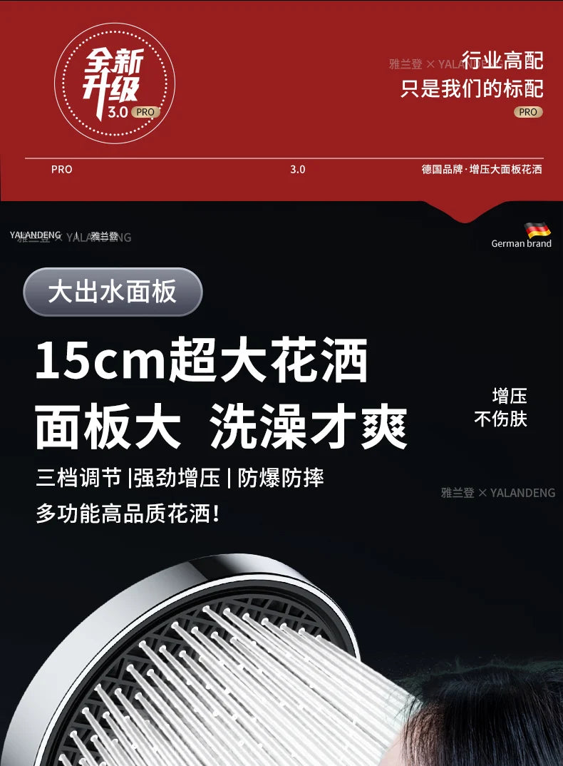 15CM Big Panel High Pressure Shower Head With Filter 3 Modes