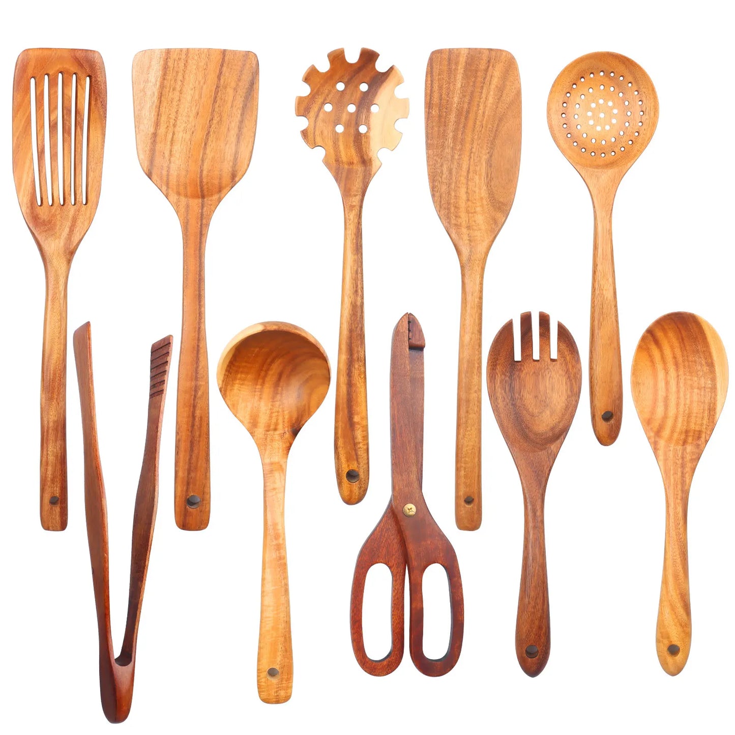 1-10 PC Wooden Cooking Spoons , Non-Stick Wooden Cooking Utensils
