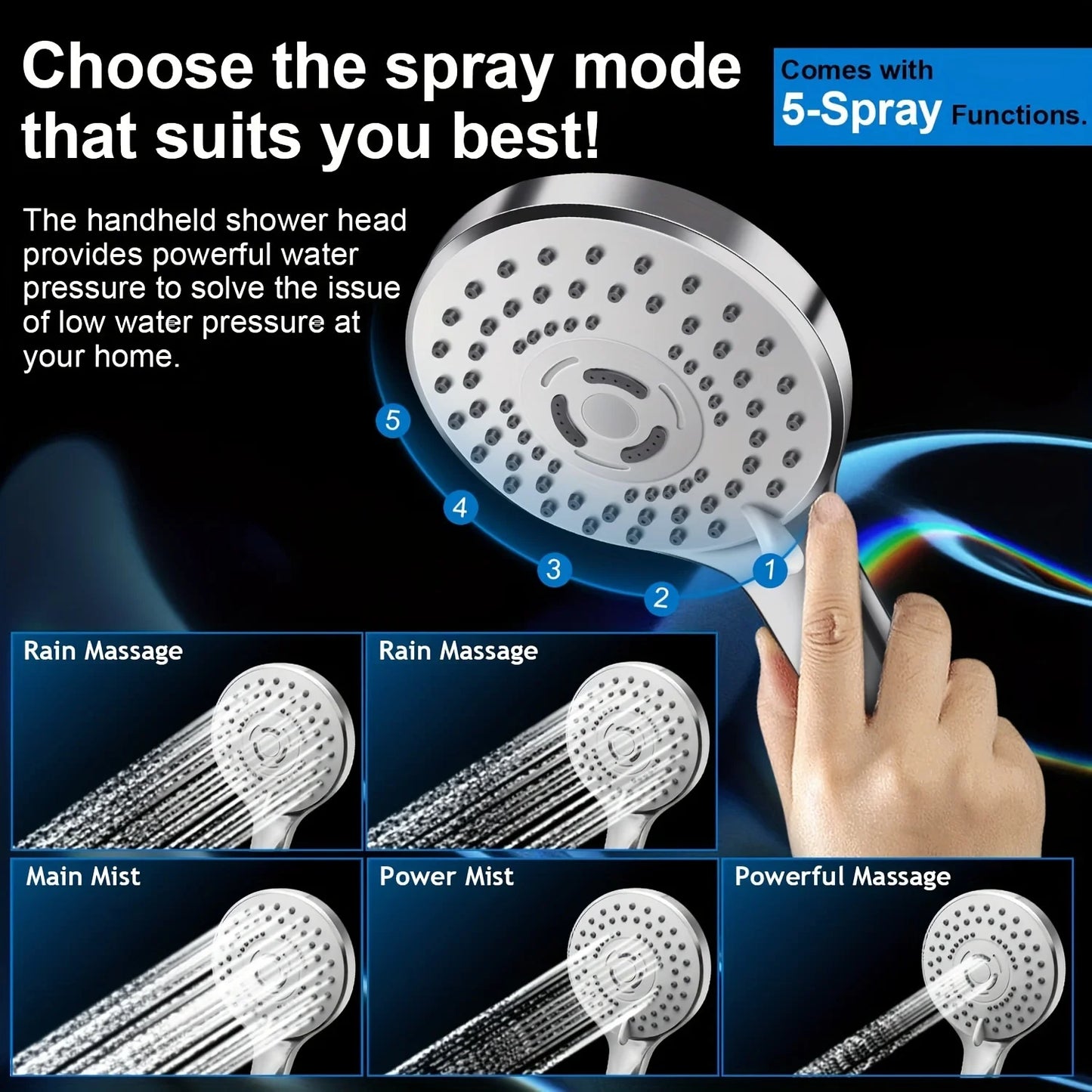 12 Inch Quality Set Rain Shower Head / Handheld Water Saving Shower ,Three Mode Booster Shower Combination