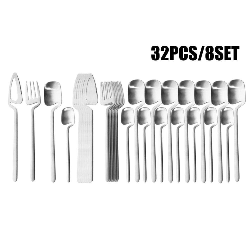 32pcs Black Matte Cutlery Set 304 Stainless Steel Dinnerware Set Knife Fork Spoon Dinner Set