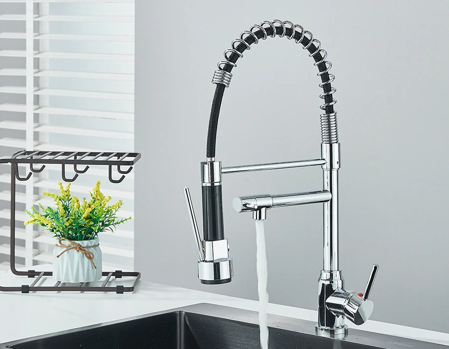 Pull Down Spring Kitchen Faucet Single Lever Hot Cold Mixer