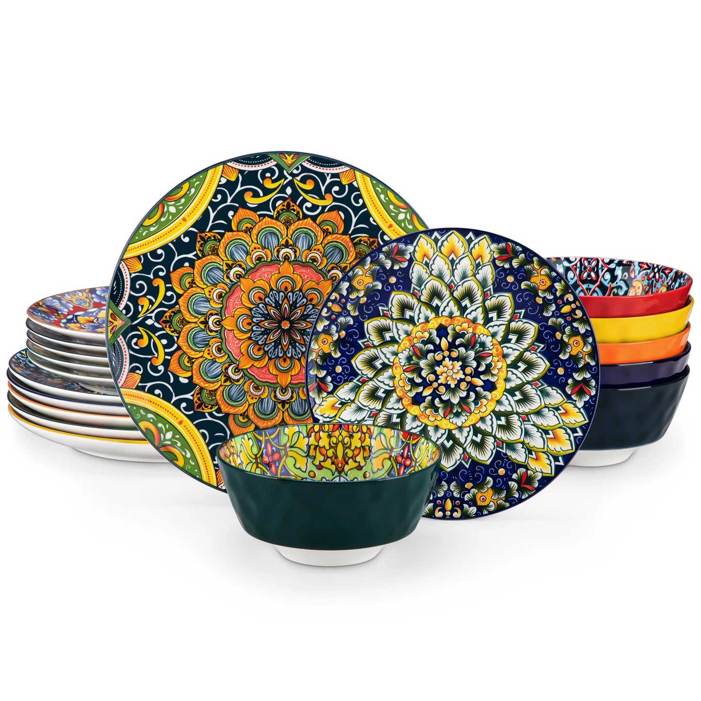 12/16/18/24 Piece Ceramic Dinnerware Set Stoneware Bohemian Style
