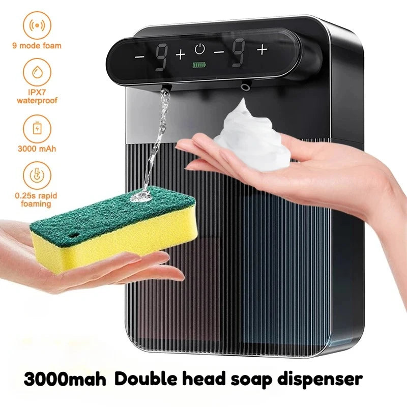 3000mAh Automatic Foam and Gel Soap Dispenser Wall Mounted Smart Display Touchless Sensor Foam Dispensers Hand Washer Bathroom