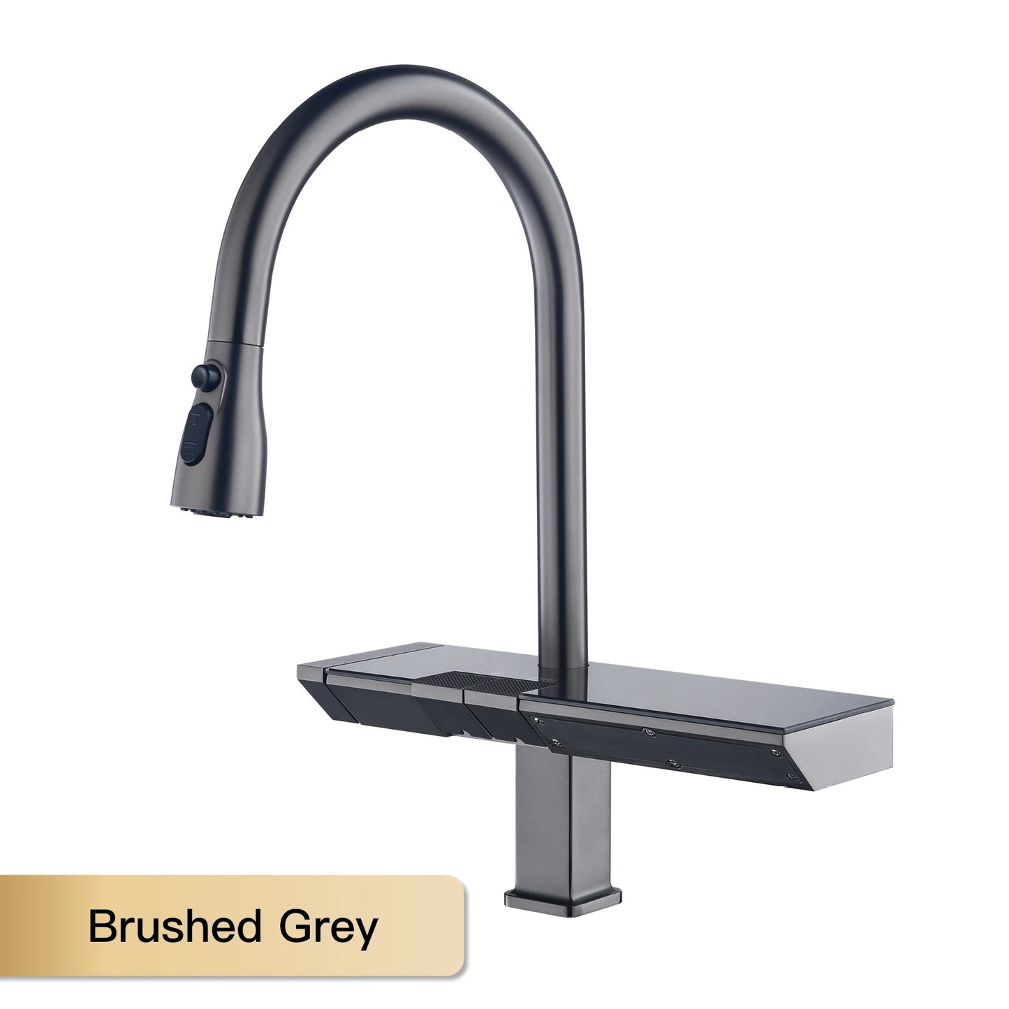 Luxury digital display brass grey kitchen faucet pull-out design