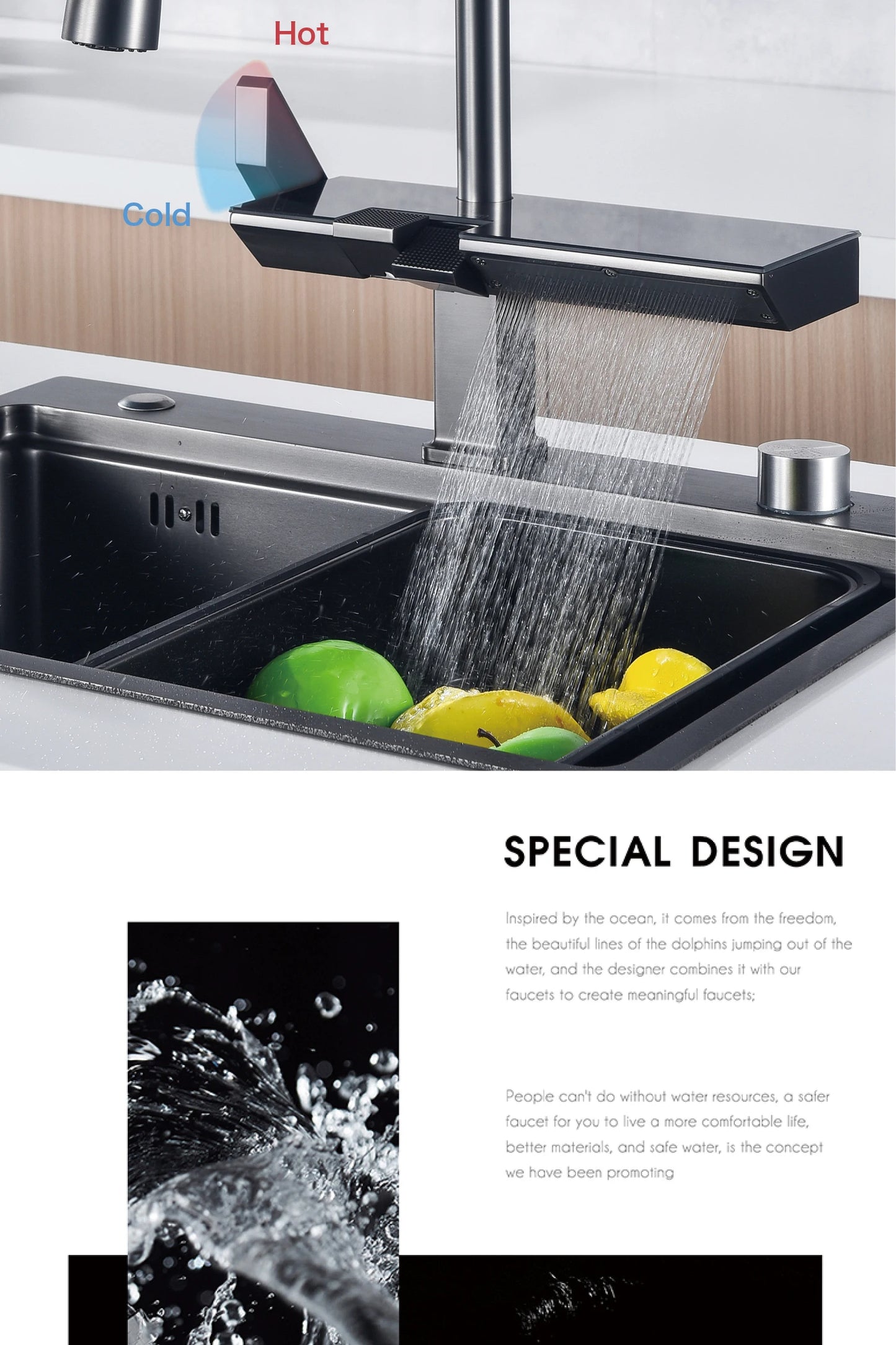 Luxury digital display brass grey kitchen faucet pull-out design