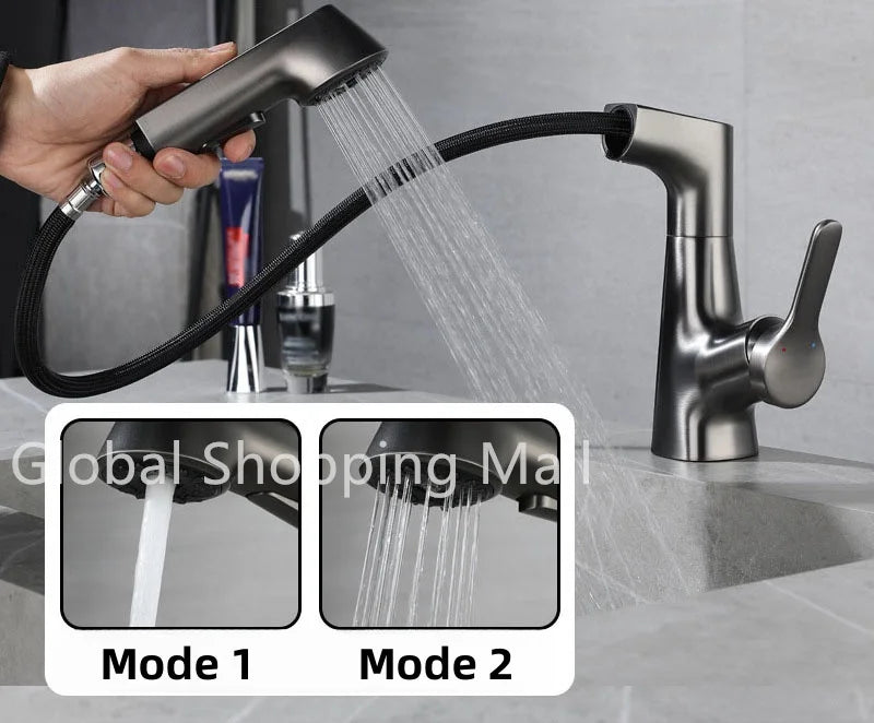 Pull Out Lift Kitchen Faucet 360° Rotatable Splashproof Stainless Steel Kitchen Sink Faucet with Pull Down Sprayer