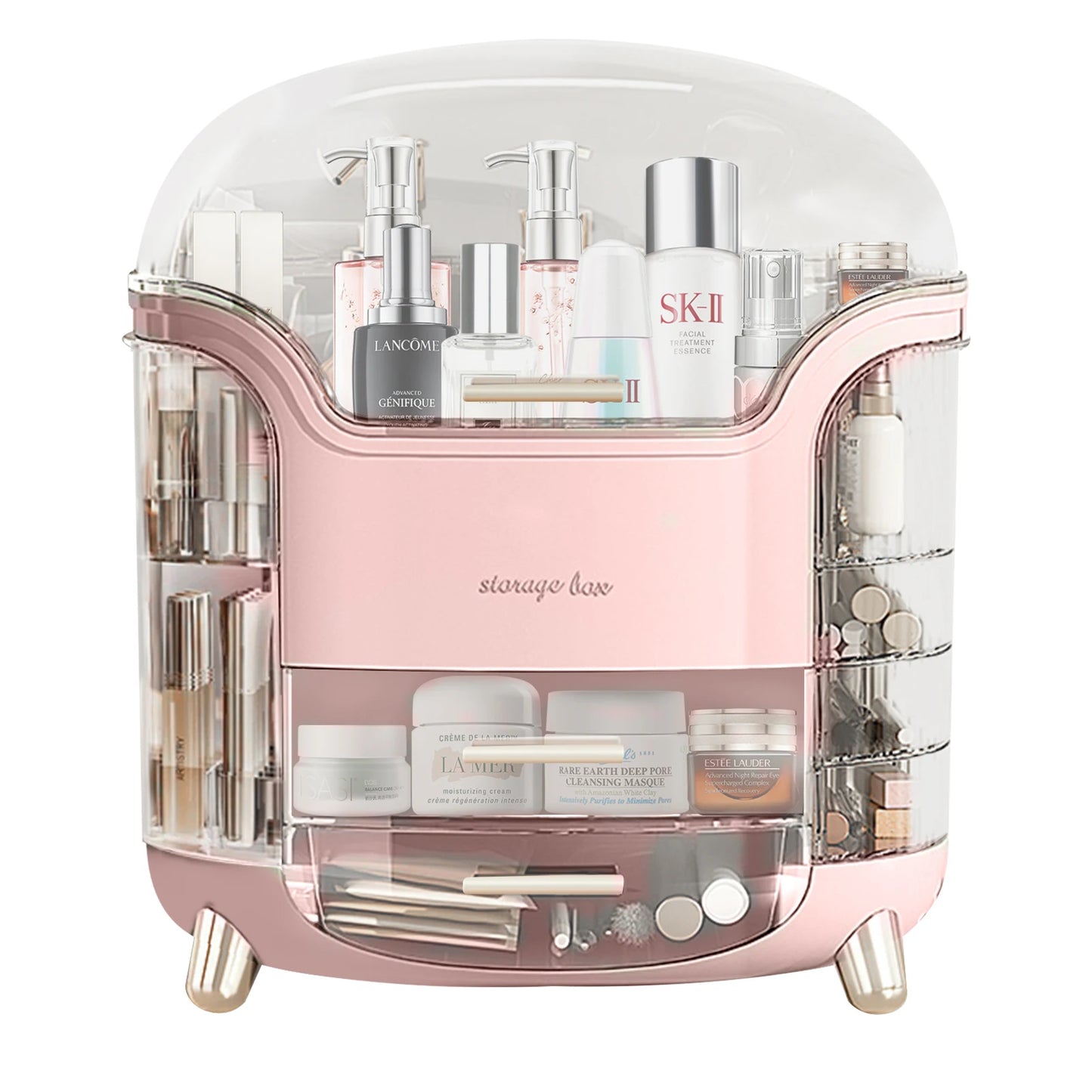 Makeup Organizer and Storage, Cosmetics Organizer Box for Countertop with Lid & Drawers, Cosmetics Skincare Organizers Box with