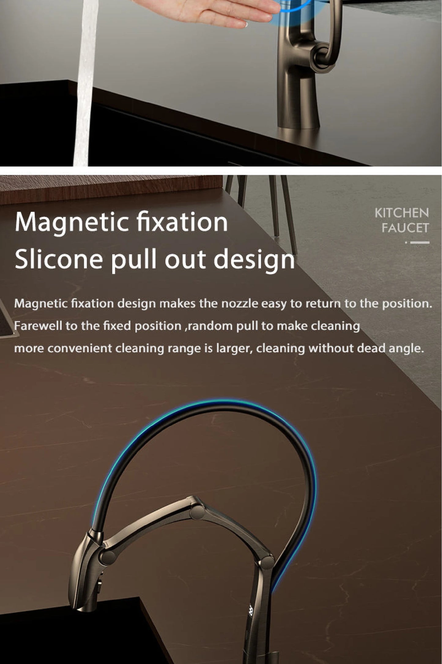 Luxury brass gun gray kitchen faucet Digital display Intelligent induction magnetic suction Pull-Out design Cold & hot sink Tap