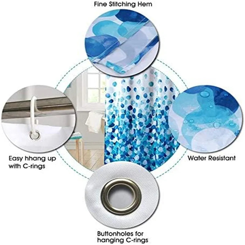 Shower Curtain Waterproof Fungus Resistant Polyester Blue Petal Shower Curtain For Bath Tub Shower Enclosure With Hooks