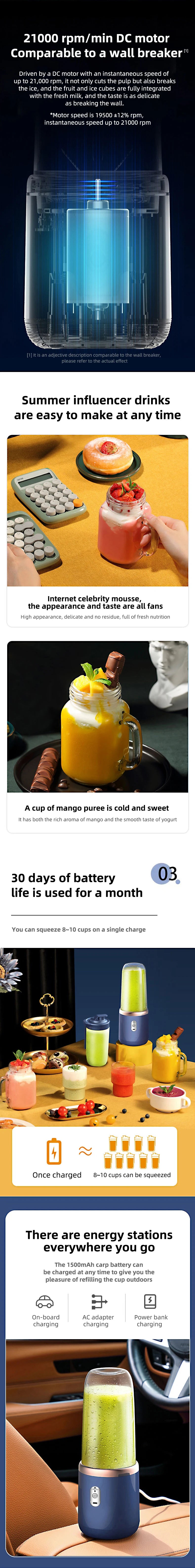 Portable Juicer Blender 400ml Electric Fruit Juicer USB Charging