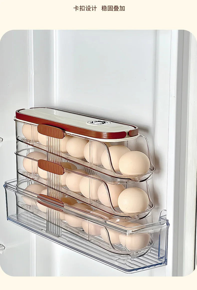 Household Multi-layer Automatic Rolling Egg Storage Box Kitchen Egg Rack Tray Refrigerator Timing Special Egg Carton