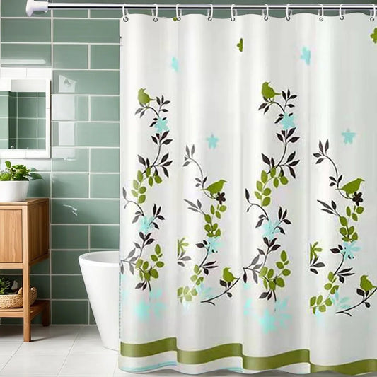 Green bird perch printed shower curtain bathroom dry and wet separation partition curtain