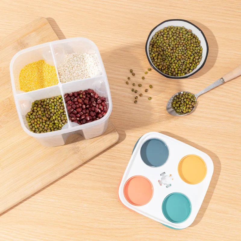 Kitchen Cereals Storage Box Plastic 4 grids ,Food Container Moisture-proof