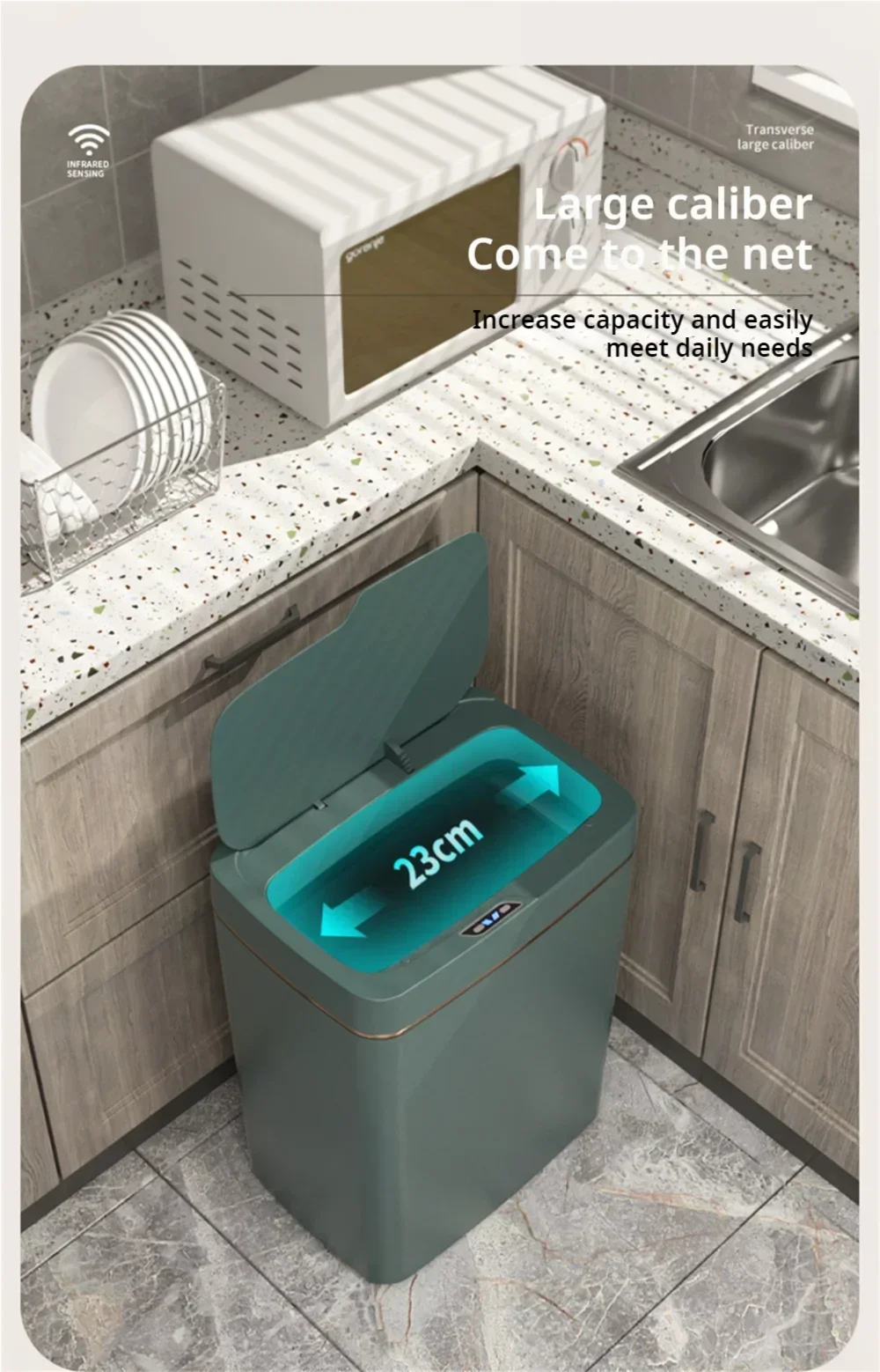 15-Liter Smart Trash Can Automatic Touchless, Waterproof Sensor Trash Bin for Bathroom Kitchen Bedroom, Odorless Modern Basket