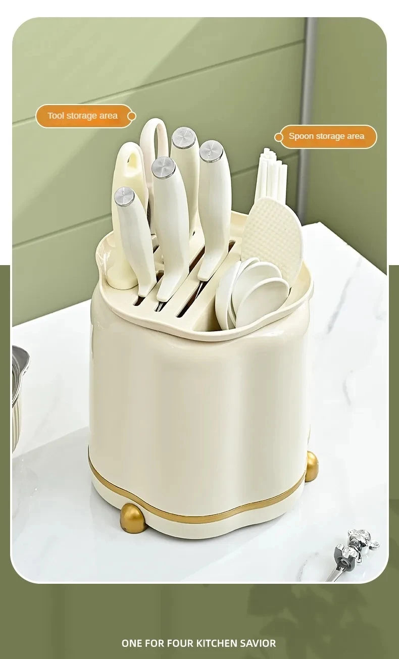 Kitchen Rotary Storage Knife Holder Cream Wind Multifunctional Storage Tool Holder Issued for Home Storage