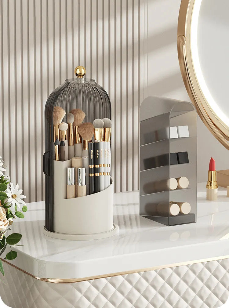 360° rotary makeup brush holder with cover Luxury cosmetics storage box