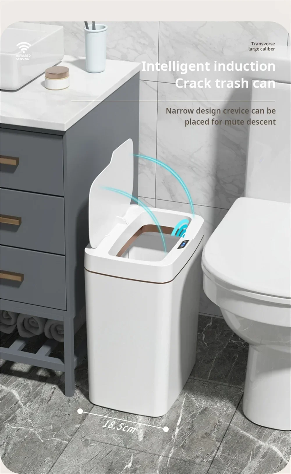 15L Smart Trash Can Automatic Touchless Smart Sensor Sensing Trash Can Waterproof Bathroom Kitchen Bedroom Trash Can.
