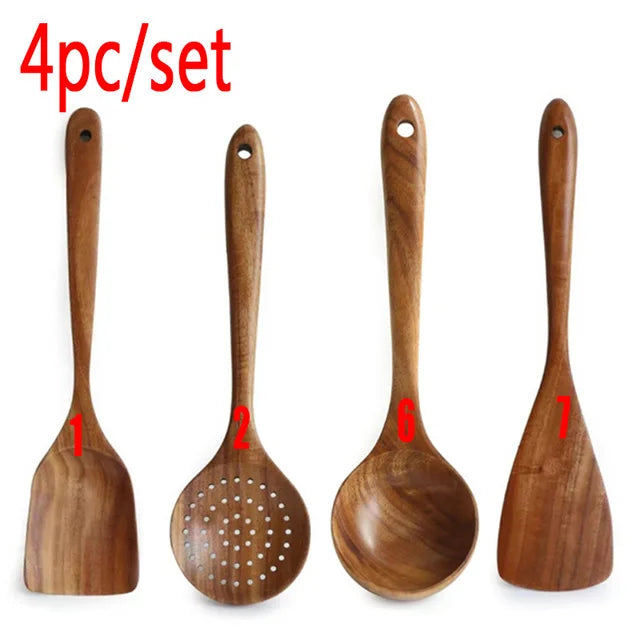 1-10 PC Wooden Cooking Spoons , Non-Stick Wooden Cooking Utensils