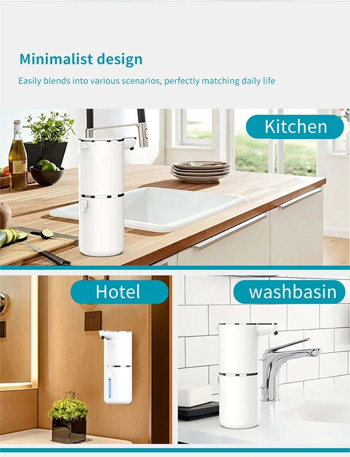 Automatic Soap Dispenser Touchless Foaming Soap Dispenser 380ml USB Rechargeable Electric 4 Level Adjustable