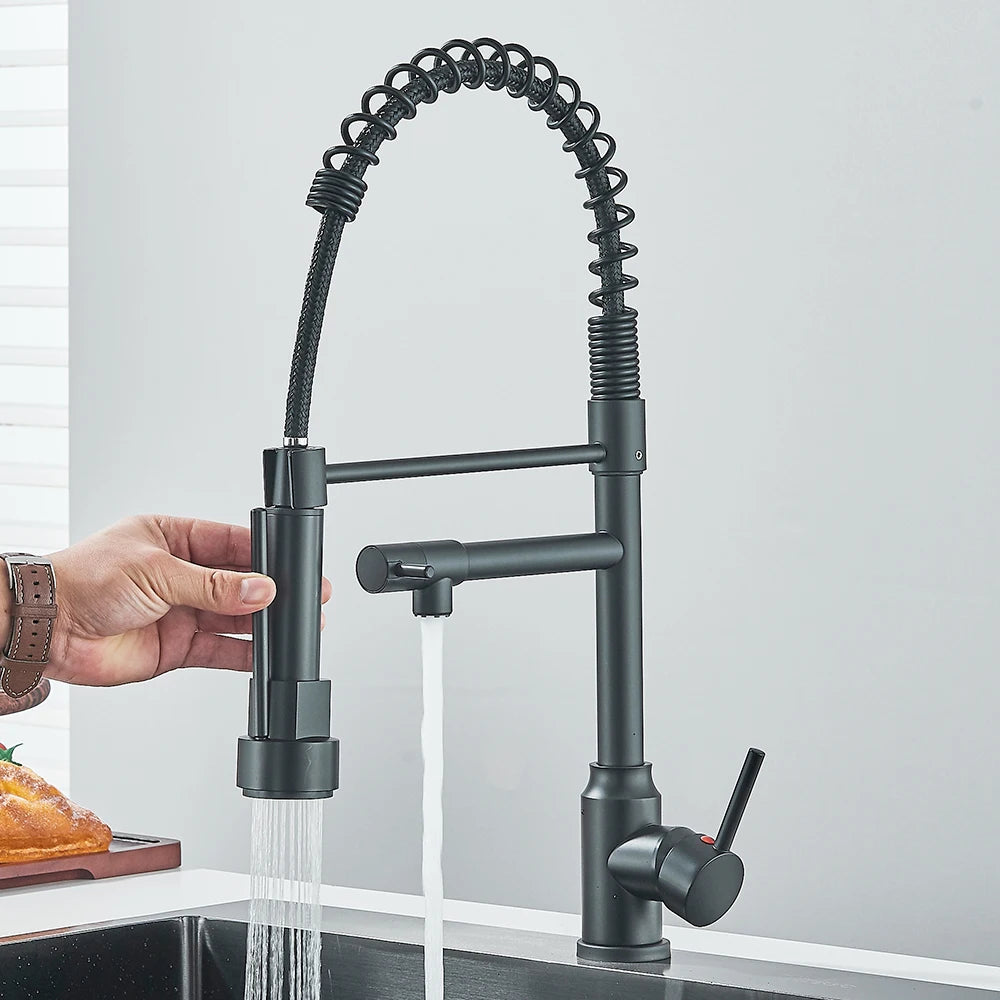 Pull Down Spring Kitchen Faucet Single Lever Hot Cold Mixer