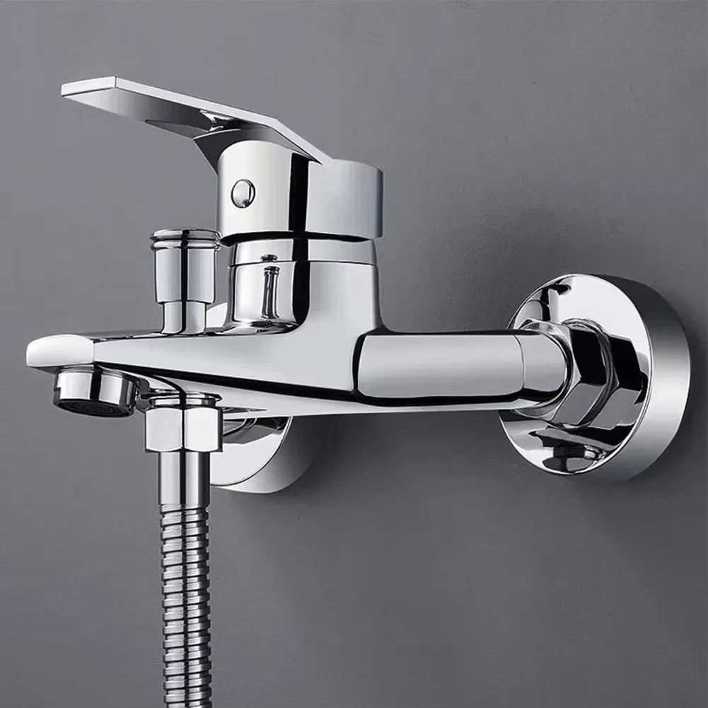 Zinc Alloy Basin Faucets Chrome Wall Mounted Hot Cold Water Dual Spout Mixer Tap