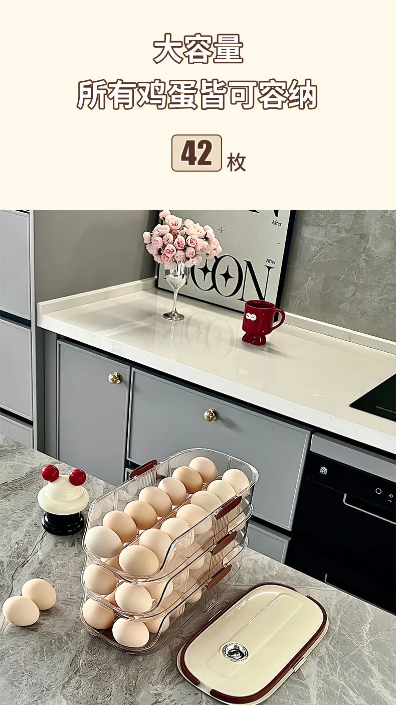 Household Multi-layer Automatic Rolling Egg Storage Box Kitchen Egg Rack Tray Refrigerator Timing Special Egg Carton