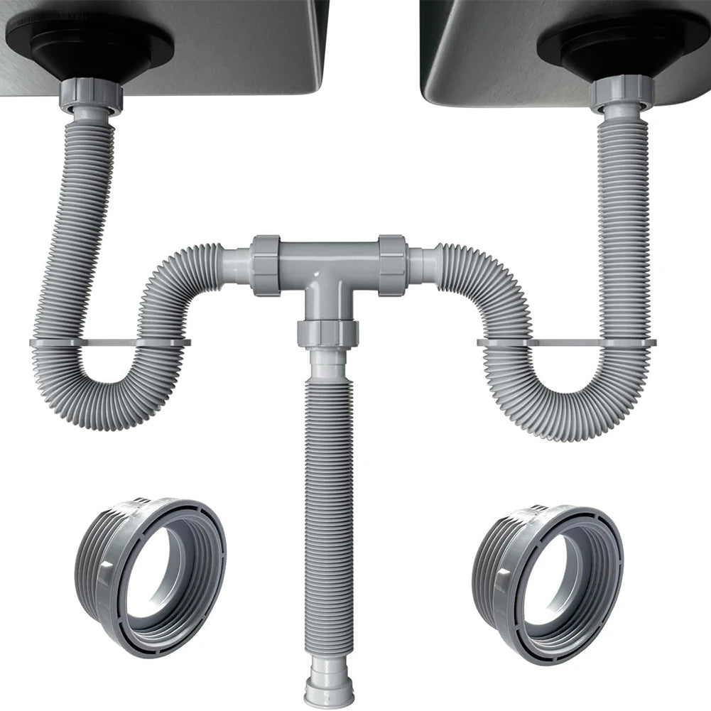 Comprehensive Plumbing Solution Double Sink Drain Kit with Flexible P Trap Pipes