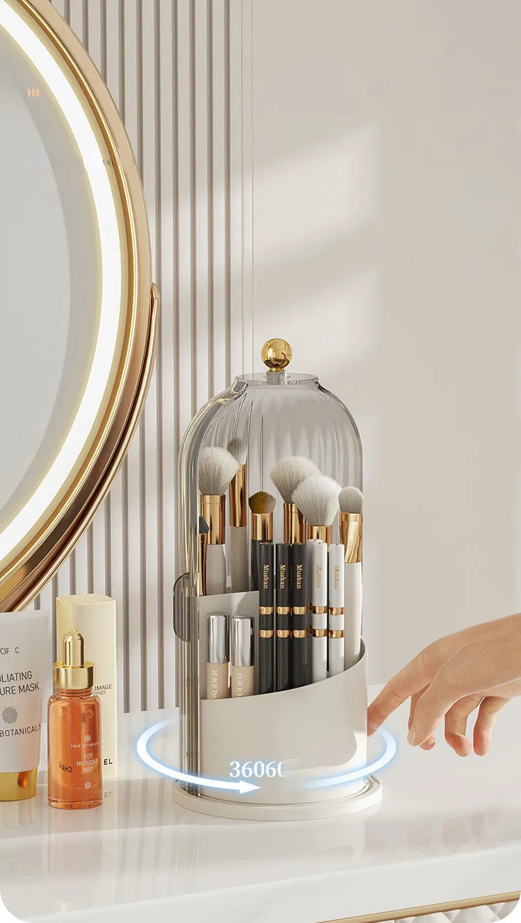 360° rotary makeup brush holder with cover Luxury cosmetics storage box