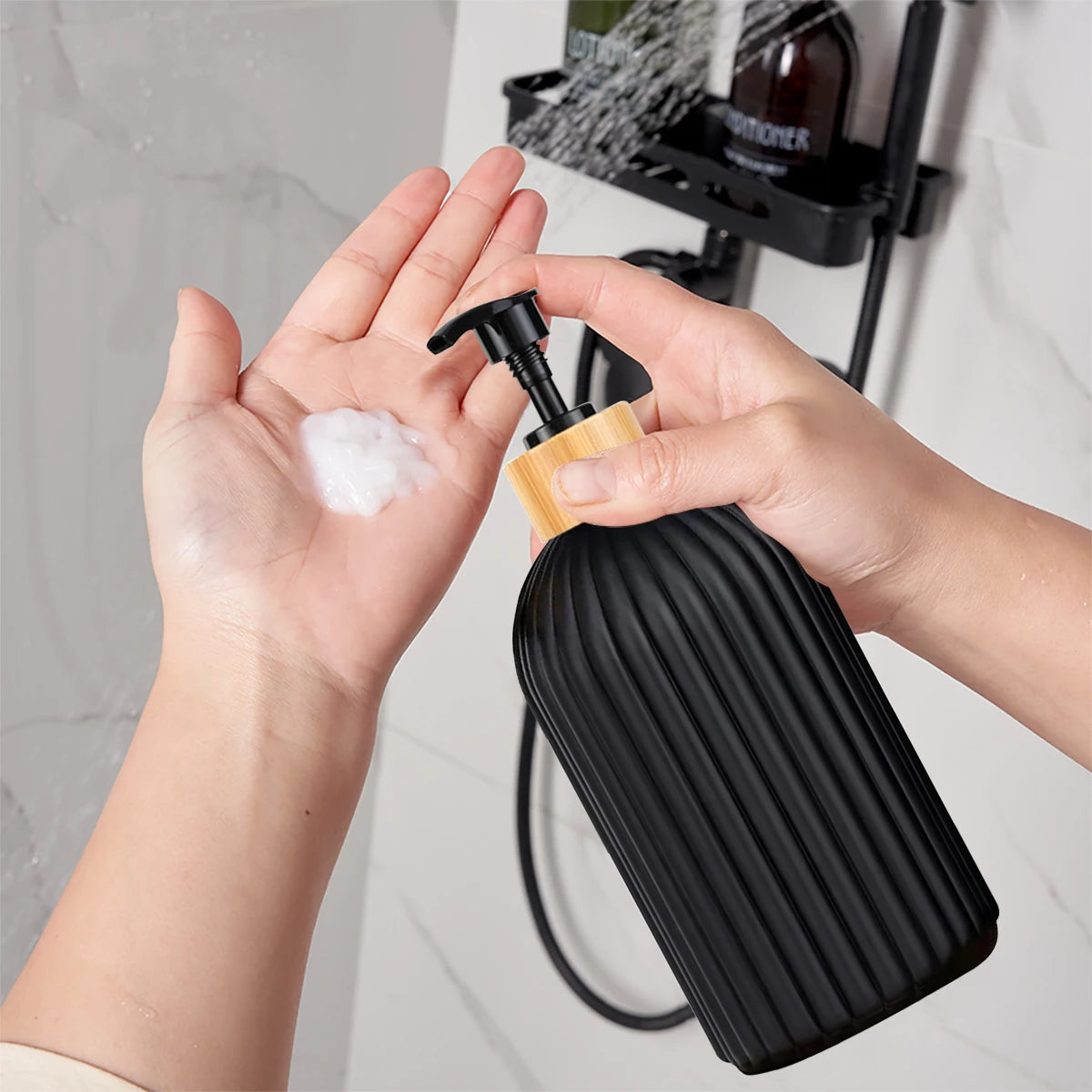 Bathroom Countertop Container Hand Soap Dispenser Cotton Ball Storage Box Toothbrush Holder