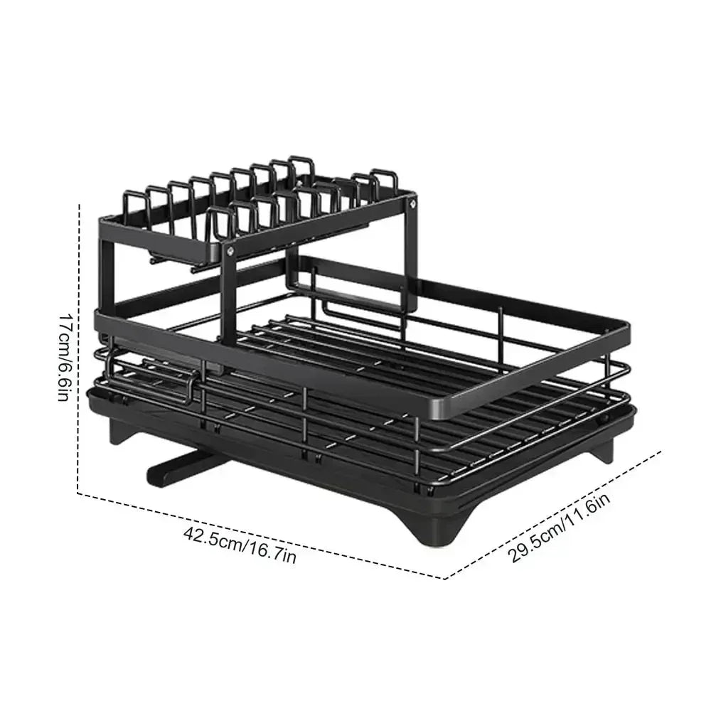 Bowl Rack - 2 Tier Dish Drainer Storage Adjustable Space Saving Kitchen Utensil Organizer for Plates Cups Cutlery