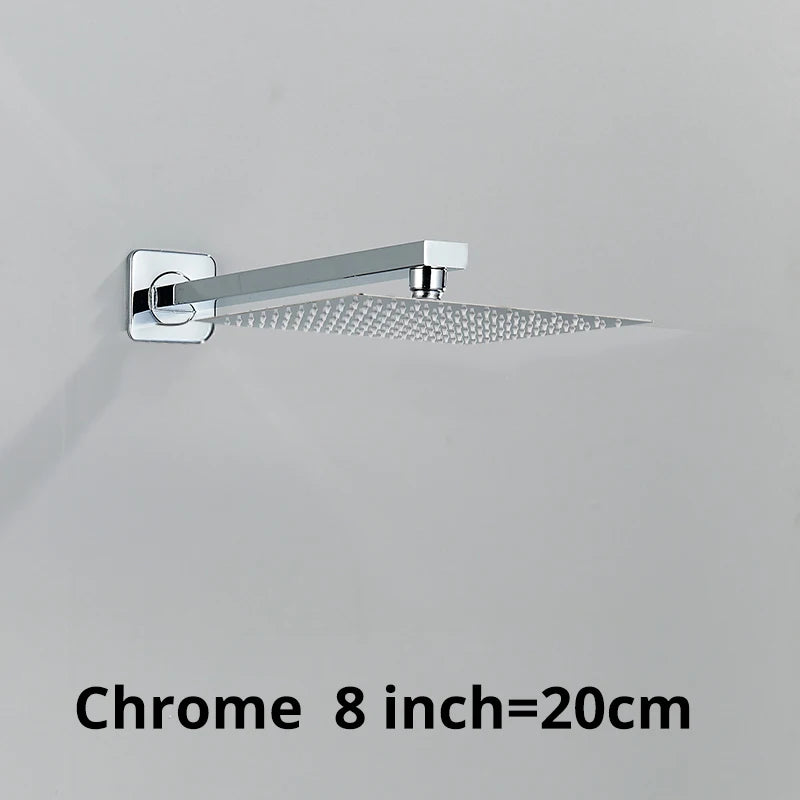 Rainfall Shower Head 8"/10"/12" Square Bathroom Ultrathin . Wall Mounted