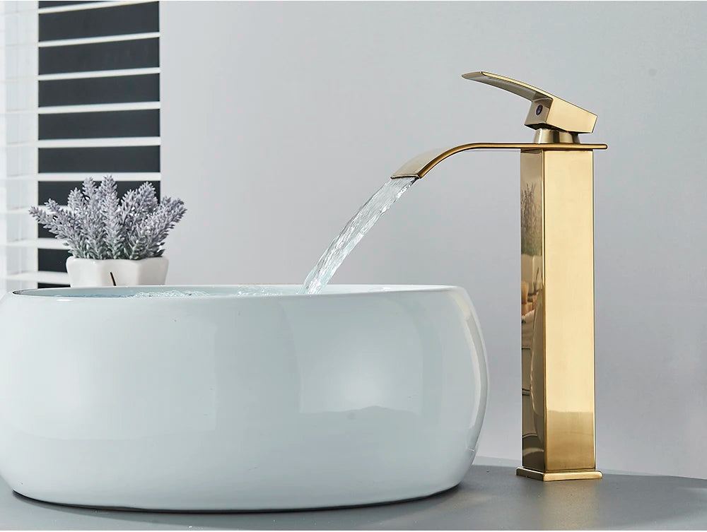 Brushed Golden Basin Faucets Single Lever Hole Deck Mount