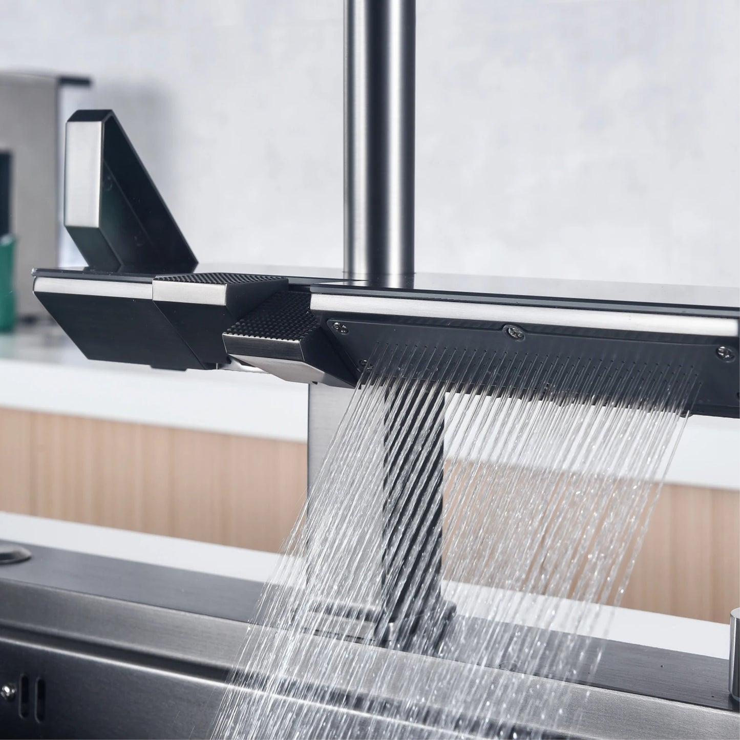 Luxury digital display brass grey kitchen faucet pull-out design